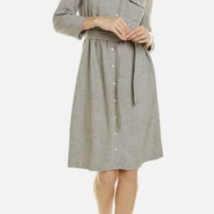 Classic Grey Button-Front Midi Shirt Dress